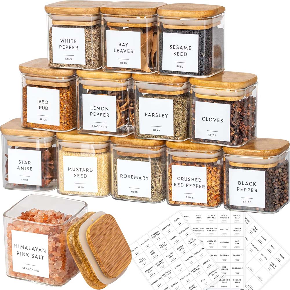 Food Storage Glass Set - 5oz Glass Jars Set with Spice