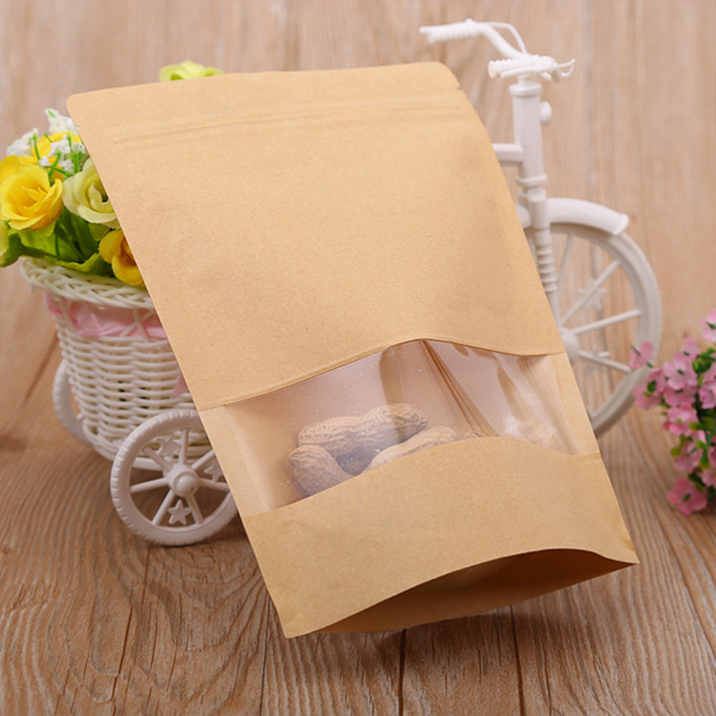 Food Storage Zipper Bags - 50Pcs Kraft Paper Zipper Sealed Stand-Up