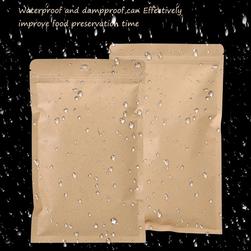 Food Storage Zipper Bags - 100PCS Brown Kraft Paper Zipper Lock