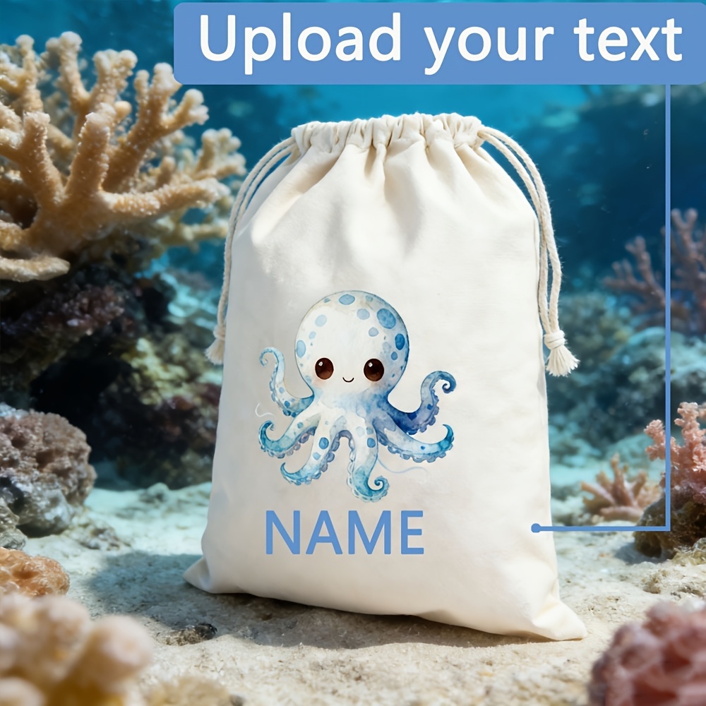 Food Storage Name - Cute Octopus Custom Name Drawstring Pouch,