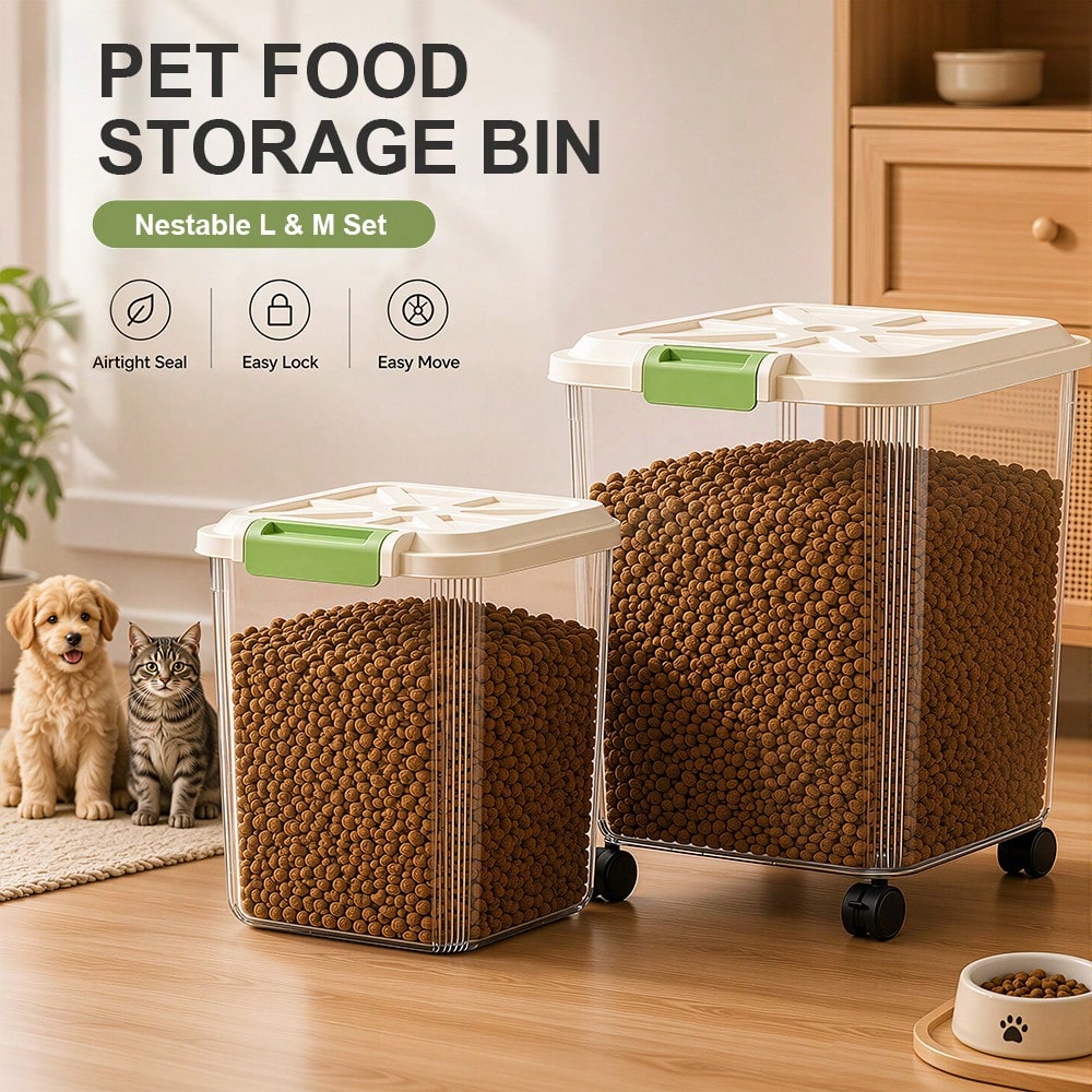 Food Storage With Wheels - 2PCS Large & Medium Pet Food