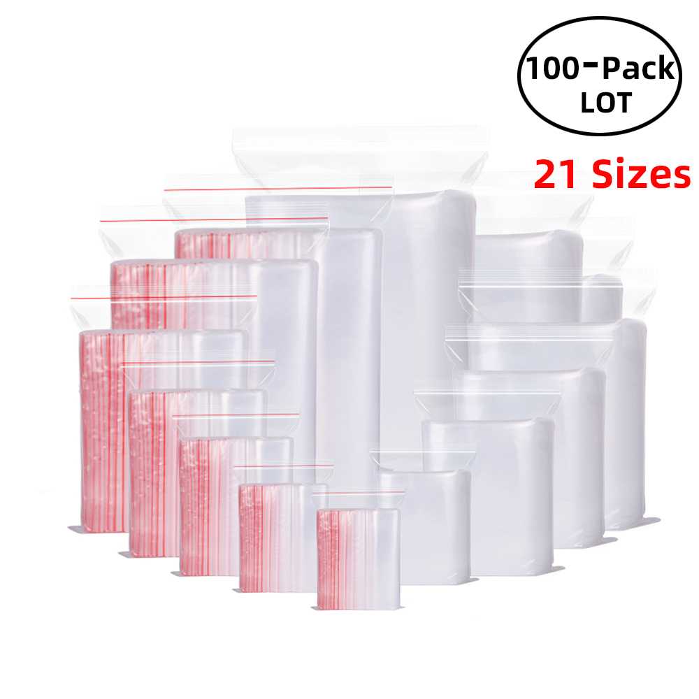 Food Storage Zipper Bags - 100PCS/Pack Resealable Zip Lock Bags Self