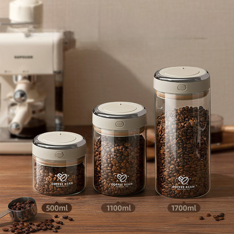 Food Storage Jars & Containers - 500/1100/1700ml Coffee Beans Vacuum Sealed Tank