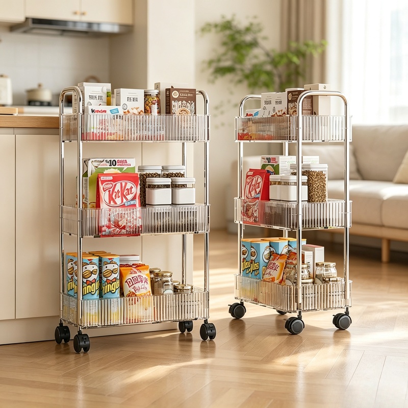 Food Storage With Wheels - Multi-layer Rolling Cart with Movable Wheels,