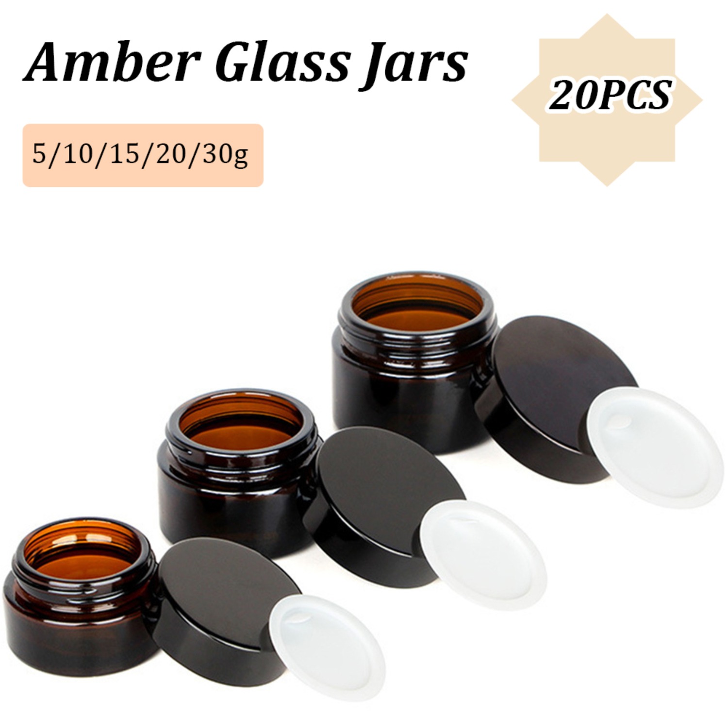 Food Storage Glass Set - 20PCS Small Amber Glass Jars with