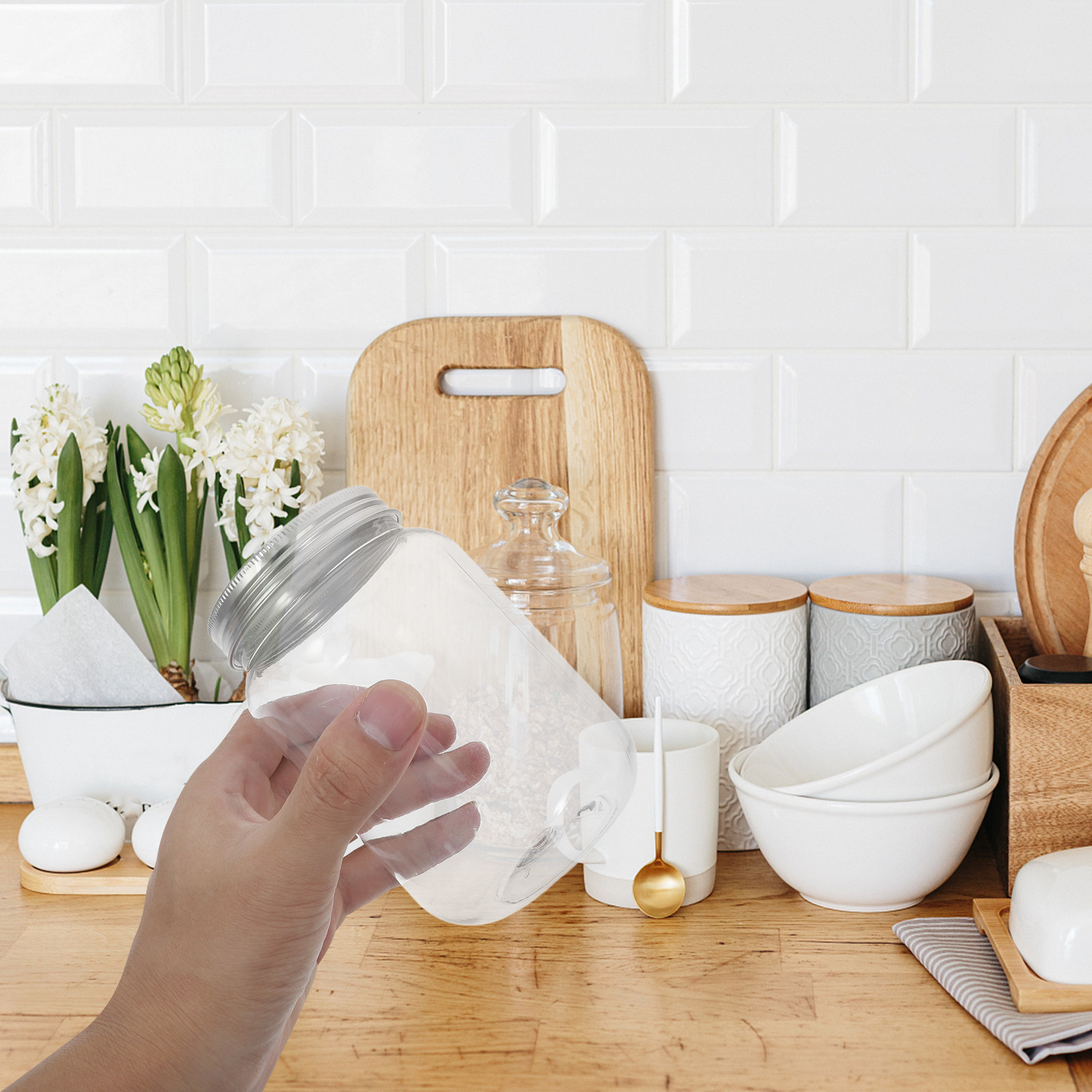 4Pcs Clear Plastic Jars with A - Food Storage Jars & Containers recension och pris