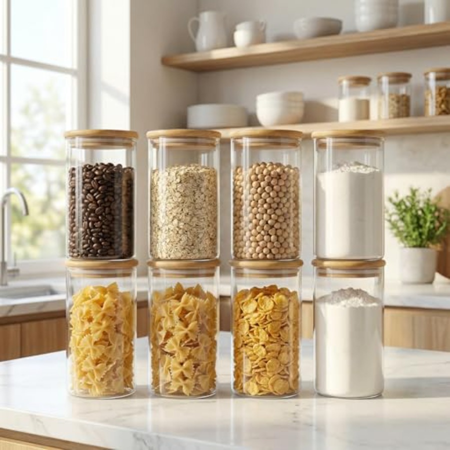 Glass Jars with Bamboo Lids 28 - Food Storage Glass Set recension och pris