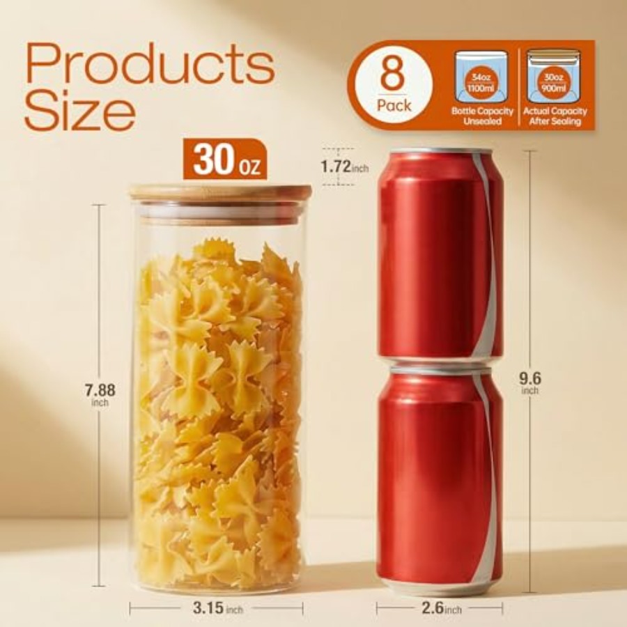 Glass Jars with Bamboo Lids 28 - Food Storage Glass Set recension och pris