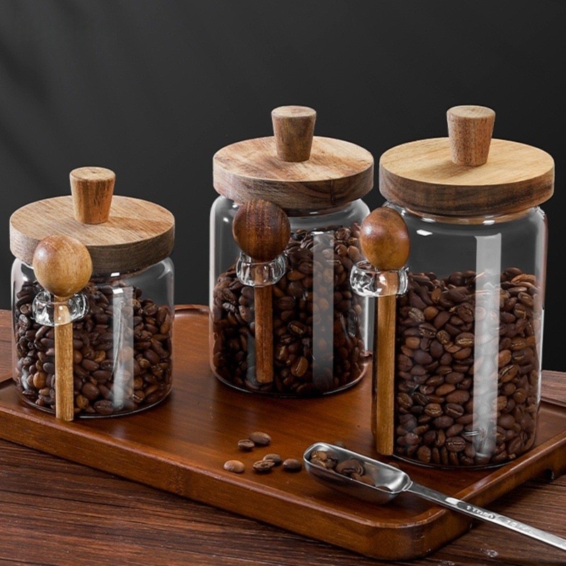 ABJI-Glass Jar With Wooden Lid - Food Storage Glass Set recension och pris
