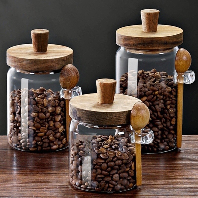 ABJI-Glass Jar With Wooden Lid - Food Storage Glass Set recension och pris