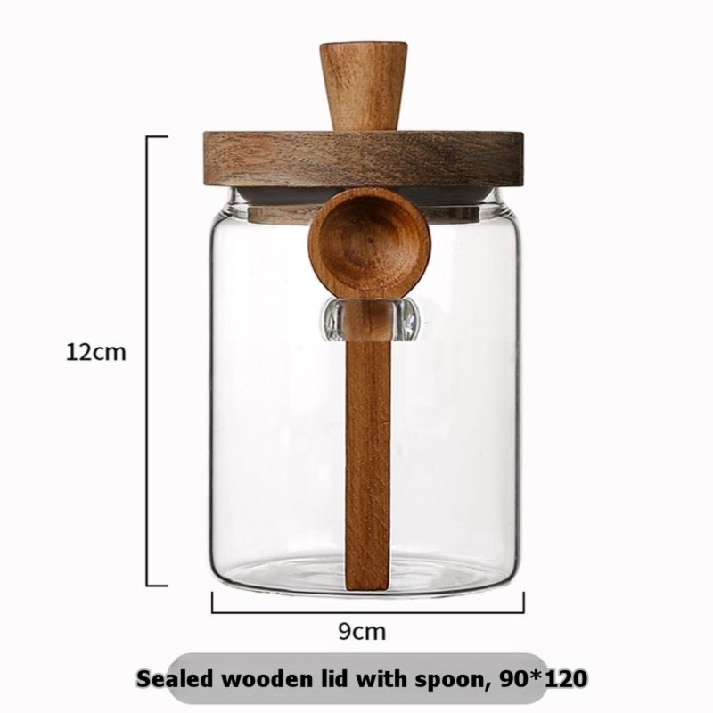 ABJI-Glass Jar With Wooden Lid - Food Storage Glass Set recension och pris