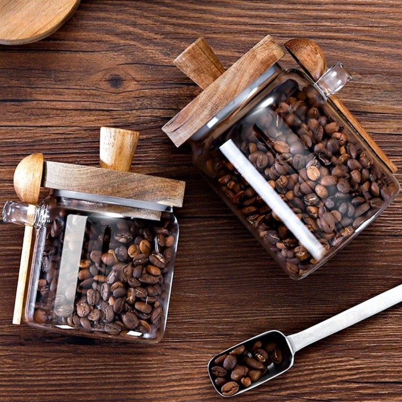 ABJI-Glass Jar With Wooden Lid - Food Storage Glass Set recension och pris