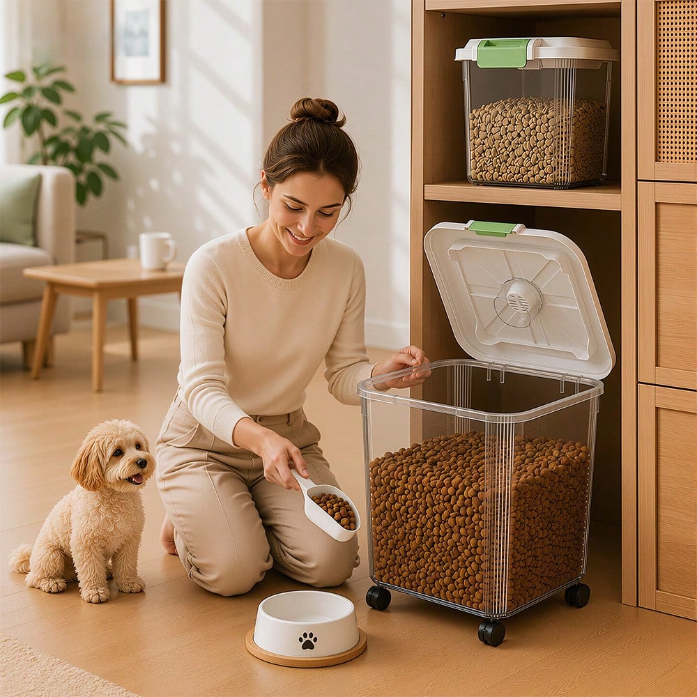 2PCS Large & Medium Pet Food S - Food Storage With Wheels recension och pris