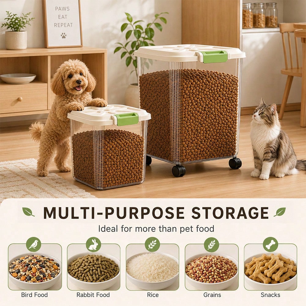 2PCS Large & Medium Pet Food S - Food Storage With Wheels recension och pris