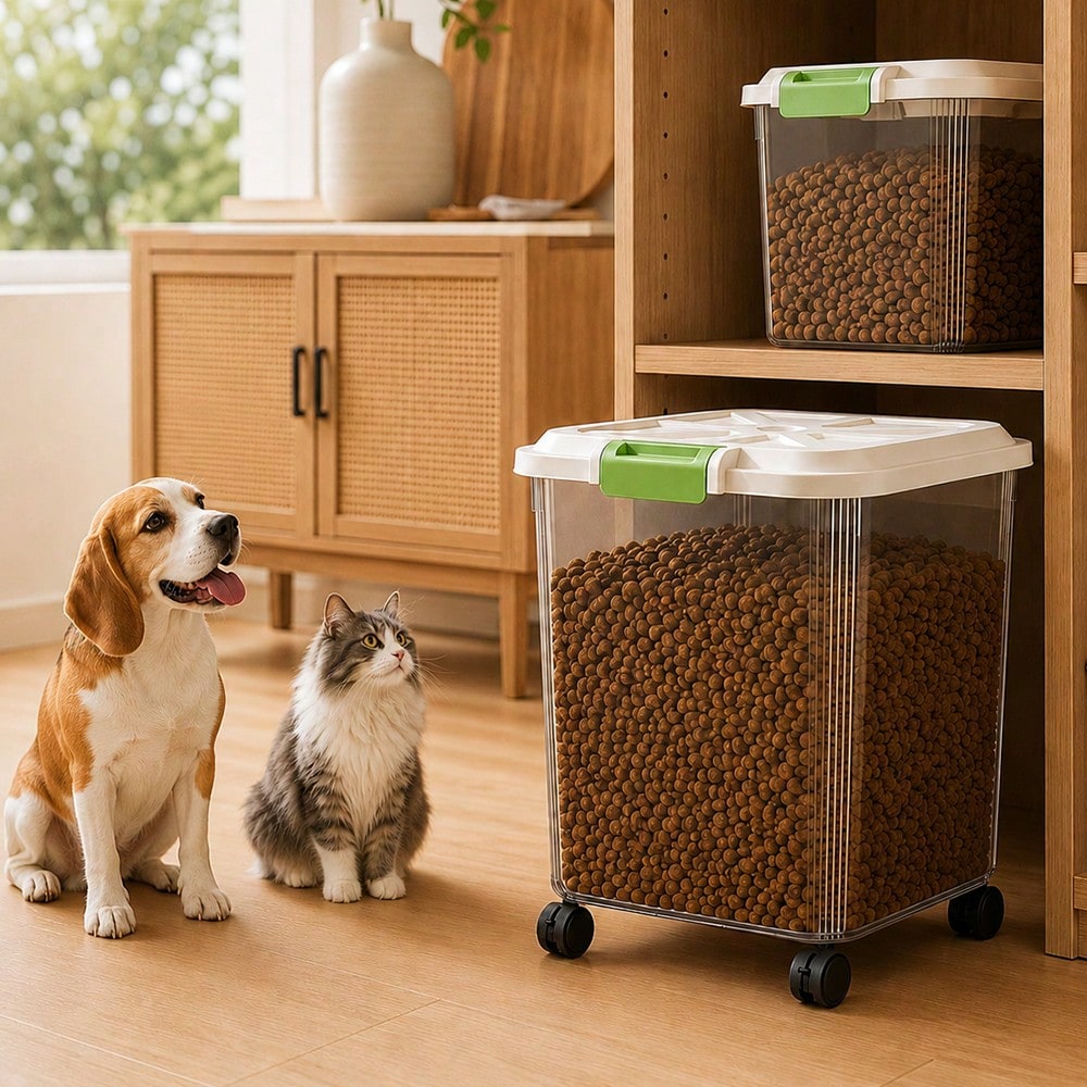 2PCS Large & Medium Pet Food S - Food Storage With Wheels recension och pris